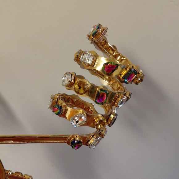 Gold Embellished Rhinestone Gladiator Heeled Sandals Size 8 - Picture 3 of 9